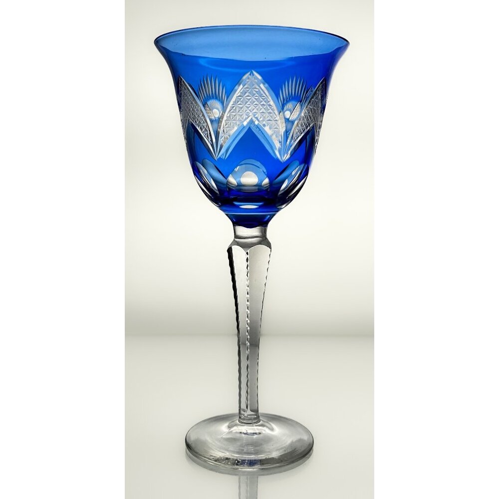 Crystal Wine Glasses | Cut to Clear | Amber, Cobalt, Aquamarine. Mid Century Bar - Picture 3 of 11